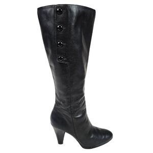 Victor Alfaro Black Leather Mid‎ Calf Stacked Cone Heel Boots Size 8.5 Women's